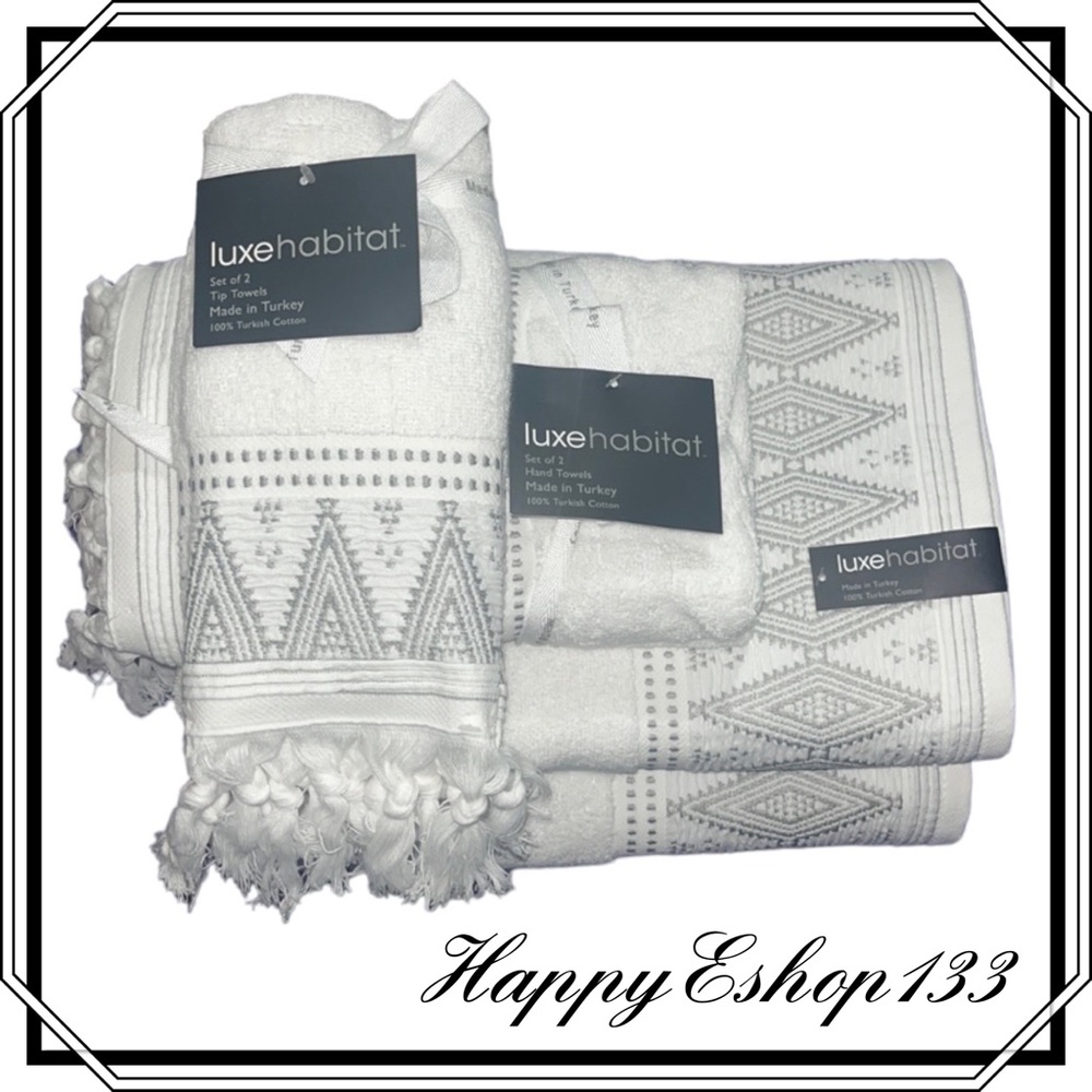 luxehabitat Made In Turkey 100% Turkish Cotton Towel Set 6-Piece Bath Hand Tip